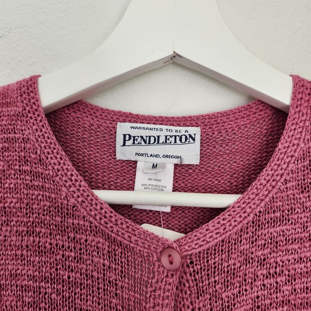 Vintage 80s 90s Pendleton Pink Open Knit Button Front Cardigan Sweater S - Picture 2 of 8